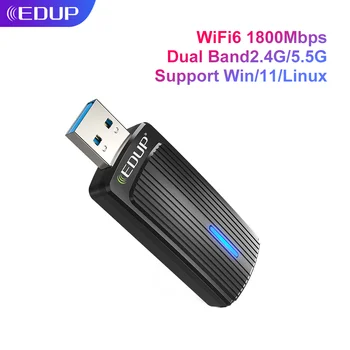 EDUP Wifi6 USB 1800 Мбит/с WiFi Адаптер 2,4 ГГц 5,8 ГГц Двухдиапазонный USB 802.11AX RTL Чип WiFi Сетевая карта Для Ноутбука Supoort Win10 11