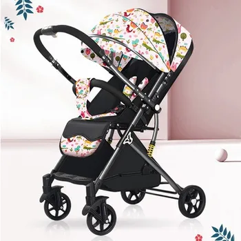 Двусторонняя ультралегкая коляска, в которой можно сидеть и лежать, Простой Складной на одной кнопке, с высоким обзором, зонт для новорожденных, Автомобильная тележка для путешествий на открытом воздухе