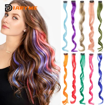 Красочные наращенные волосы, вьющиеся, один зажим в синтетическом длинном шиньоне для девочек, женщин, детей, разноцветный парик для вечеринки