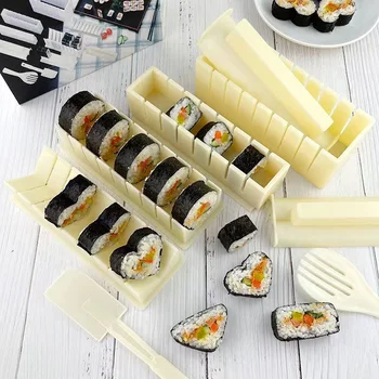 Набор для приготовления суши своими руками с полным набором суши, Пластиковый набор для приготовления суши с 8 формами Рисового рулета в форме Сердца/Квадрата/ Треугольника/Круга
