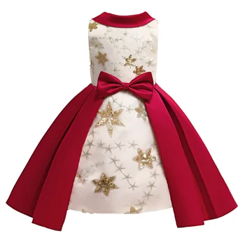 Платье для девочек, красная детская юбка в стиле пэчворк с отворотом, детская юбка принцессы со звездами и блестками, юбка