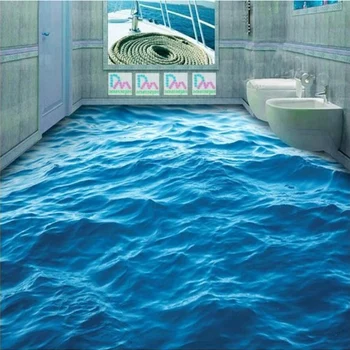 Пользовательские Обои для пола 3D Стереоскопические океанские волны Фреска Гостиная Ванная комната ПВХ Самоклеящиеся Водонепроницаемые обои для пола Рулон